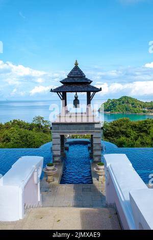 Koh Lanta Thailand, luxury beach chairs by the swimming pool of an luxury hotel in Thailand Stock Photo