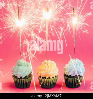 Cupcakes with sparklers Stock Photo