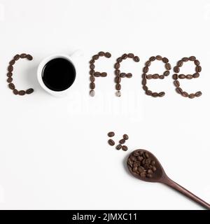 Coffee word written with roasted coffee beans spoon Stock Photo