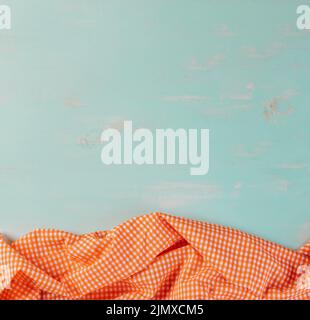 Checkered tablecloth blue background Stock Photo