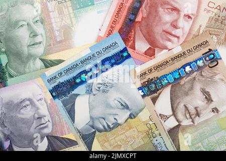 Old Canadian money a business background Stock Photo