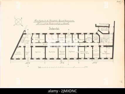 Unknown architect, Service building of the General Commission, Kassel (approx. 1886/1887): Plan content N.N. detected. Lithograph on paper, 39.8 x 56.4 cm (including scan edges) N.N. : Dienstgebäude der General-Kommission, Kassel Stock Photo