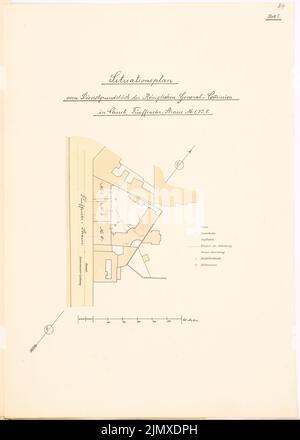Unknown architect, Service building of the General Commission, Kassel (approx. 1886/1887): Plan content N.N. detected. Lithograph colored on paper, 56.2 x 40.1 cm (including scan edges) N.N. : Dienstgebäude der General-Kommission, Kassel Stock Photo
