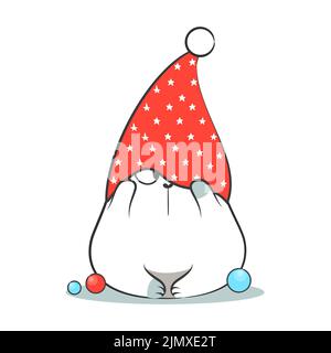 Cute Christmas doodle fat cat. Vector stock illustration. Stock Vector