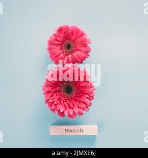 8 march inscription made from gerbera flowers Stock Photo