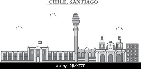 Chile, Santiago city skyline isolated vector illustration, icons Stock Vector