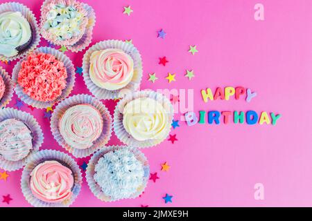 Birthday cupcakes arrangement Stock Photo