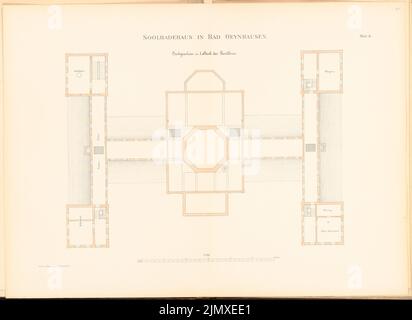 Unknown architect, Solbadhaus in Bad Oeynhausen (approx. 1889): Floor plan DG and 1:00 p.m. 1:00. Lithograph colored on paper, 67.4 x 92.6 cm (including scan edges) N.N. : Solbadehaus II, Bad Oeynhausen Stock Photo