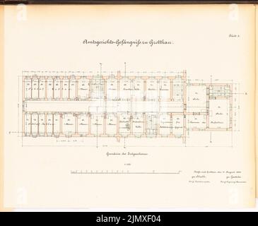 Unknown architect, district court prison in Grottkau (1889-1890): Grundriss eG 1:10. Lithograph colored on paper, 40.2 x 49 cm (including scan edges) N.N. : Amtsgerichtsgefängnis, Grottkau Stock Photo