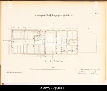 Unknown architect, district court prison in Grottkau (1889-1890): floor plan DG 1: 100. Lithograph colored on paper, 39.4 x 49.1 cm (including scan edges) N.N. : Amtsgerichtsgefängnis, Grottkau Stock Photo