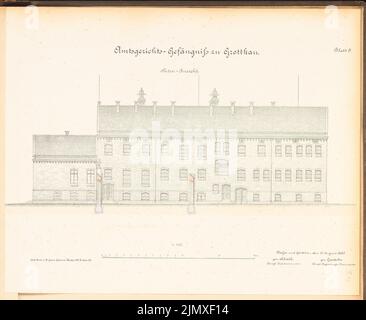 Unknown architect, district court prison in Grottkau (1889-1890): Side view 1: 100. Lithograph colored on paper, 40.2 x 49.1 cm (including scan edges) N.N. : Amtsgerichtsgefängnis, Grottkau Stock Photo