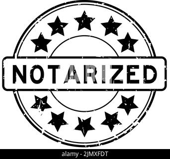 Grunge black notarized word with star icon round rubber seal stamp on white background Stock Vector