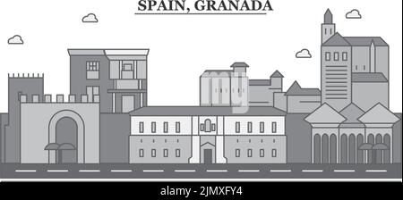 Spain, Granada city skyline isolated vector illustration, icons Stock Vector