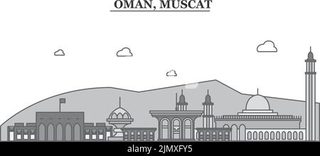 Oman, Muscat city skyline isolated vector illustration, icons Stock Vector