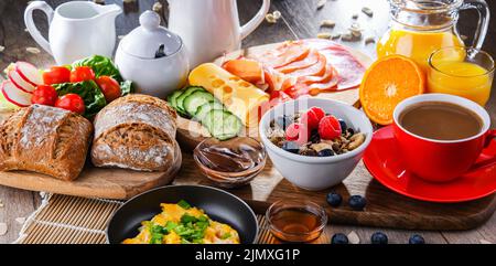 Breakfast served with coffee Stock Photo