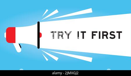 Color megaphone icon with word in white banner on blue background Stock Vector