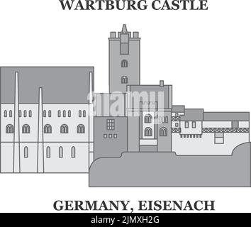 Germany, Eisenach Wartburg Castle city skyline isolated vector illustration, icons Stock Vector