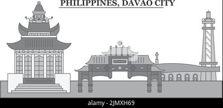 Philippines, Davao City city skyline isolated vector illustration, icons Stock Vector