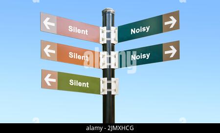 Street Sign Silent versus Noisy Stock Photo