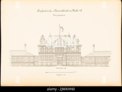 Unknown architect, psychiatric and nerve clinic of the Martin Luther University Halle/Saale (approx. 1892/1893): Main building: Western view 1: 100. Lithograph on paper, 48.8 x 68.9 cm (including scan edges) Stock Photo