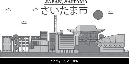 Japan, Saitama city skyline isolated vector illustration, icons Stock Vector