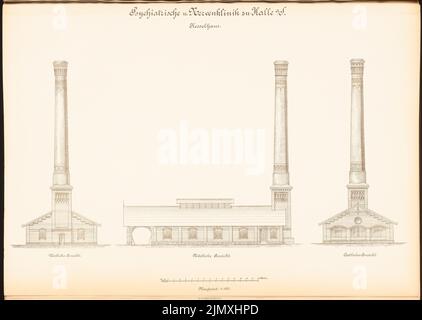 Unknown architect, psychiatric and nerve clinic of the Martin Luther University Halle/Saale (approx. 1892/1893): Kesselhaus: western, northern and eastern view 1: 100. Lithograph on paper, 48.8 x 68.7 cm (including scan edges) Stock Photo