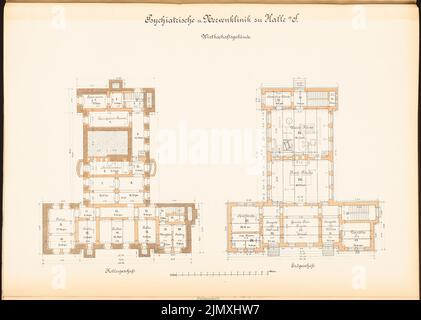 Unknown architect, psychiatric and nerve clinic of the Martin Luther University Halle/Saale (approx. 1892/1893): farm building: Grundrisse KG, EG. Lithograph colored on paper, 49.1 x 68.9 cm (including scan edges) Stock Photo