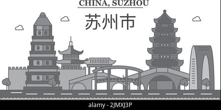 China, Suzhou city skyline isolated vector illustration, icons Stock Vector