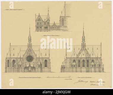 Klomp Johannes Franziskus (1865-1946), St. Aposteln Hafenkirche (with rectory), competition 'and yet oriented', Dortmund (1897-1897): View of the rectory with a cloister and sacristy, side and choir view of the church 1: 200. Ink, ink colored on cardboard, 42.9 x 54.5 cm (including scan edges) Stock Photo