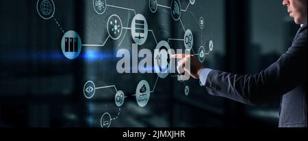Man clicks on the Update icon. Upgrading concept Stock Photo
