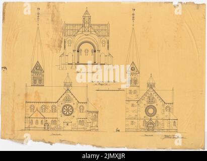 Klomp Johannes Franziskus (1865-1946), St. Antonius Einsiedler (extension) (with rectory), Heggen (03.02.1900): Cut through the transverse house, side and front view of the church 1: 100. Ink on transparent, 76 x 104.2 cm (including scan edges) Stock Photo
