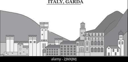 Italy, Garda city skyline isolated vector illustration, icons Stock Vector