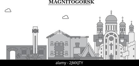 Russia, Magnitogorsk city skyline isolated vector illustration, icons Stock Vector