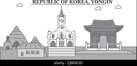 Korea, Yongin city skyline isolated vector illustration, icons Stock Vector