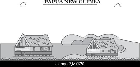 Papua-New Guinea city skyline isolated vector illustration, icons Stock Vector