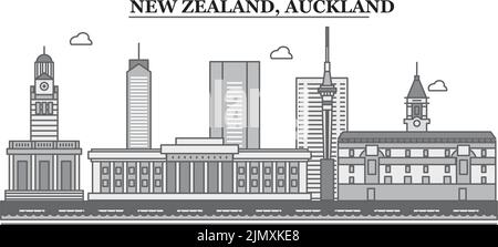 New Zealand, Auckland city skyline isolated vector illustration, icons Stock Vector