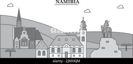 Namibia city skyline isolated vector illustration, icons Stock Vector