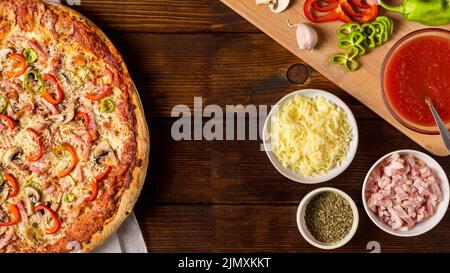Top view pizza with pepper ingredients Stock Photo