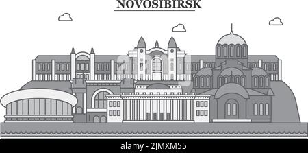 Russia, Novosibirsk city skyline isolated vector illustration, icons Stock Vector