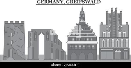 Germany, Greifswald city skyline isolated vector illustration, icons