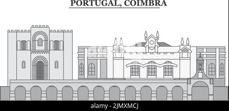 Portugal, Coimbra city skyline isolated vector illustration, icons Stock Vector