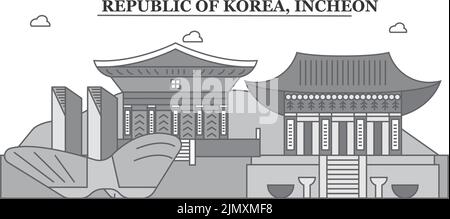 Korea, Incheon city skyline isolated vector illustration, icons Stock Vector