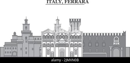 Italy, Ferrara city skyline isolated vector illustration, icons Stock Vector