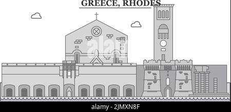 Greece, Rhodes city skyline isolated vector illustration, icons Stock Vector