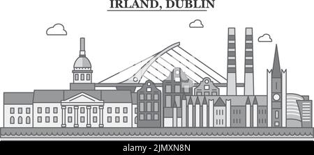 Irland, Dublin city skyline isolated vector illustration, icons Stock Vector