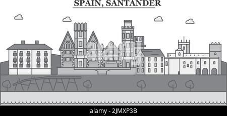 Spain, Santander city skyline isolated vector illustration, icons Stock Vector