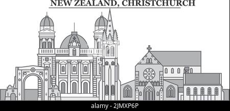 New Zealand, Christchurch city skyline isolated vector illustration, icons Stock Vector