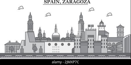 Spain, Zaragoza city skyline isolated vector illustration, icons Stock Vector