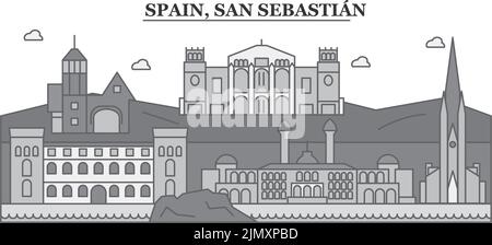 Spain, San Sebastian city skyline isolated vector illustration, icons Stock Vector