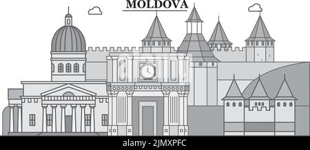 Moldova city skyline isolated vector illustration, icons Stock Vector